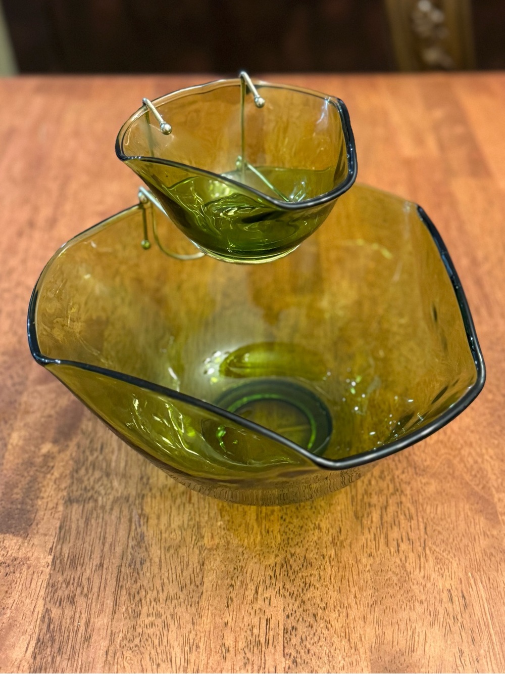Anchor Hocking CHIP AND DIP Set 1970s Accent Modern Green/ Avocado Green Vintage